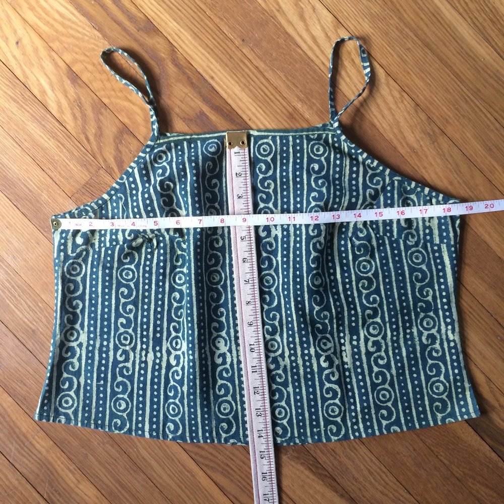 Boxy Fit Cropped Batik Tank Top Green/Yellow Sz M - Picture 10 of 10